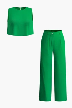Basic Crop Tank Top And Pants Set