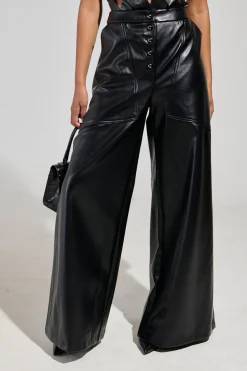 Basic Faux Leather High-Waist Trousers