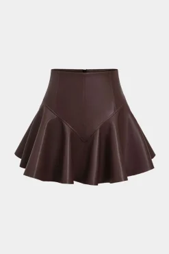 Basic Faux Leather Pleated Mini Skirt