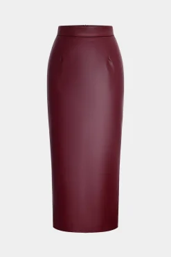 Basic Faux Leather Slit Skirt