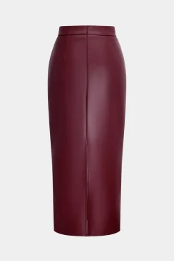 Basic Faux Leather Slit Skirt