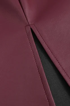 Basic Faux Leather Slit Skirt