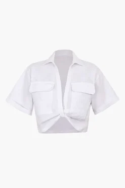 Basic Flap Pocket Twist Hem Shirt