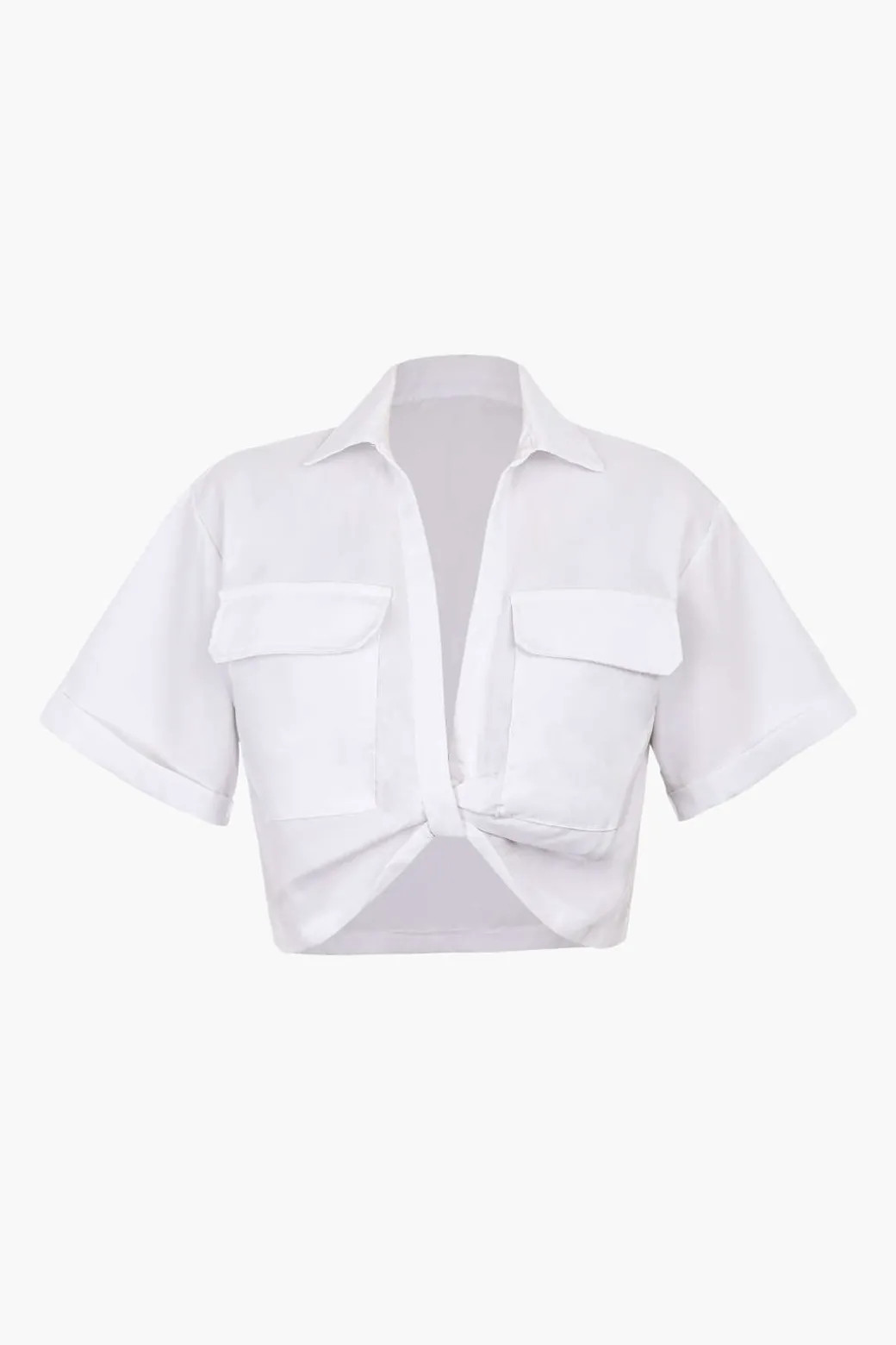 Basic Flap Pocket Twist Hem Shirt