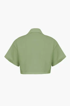 Basic Flap Pocket Twist Hem Shirt
