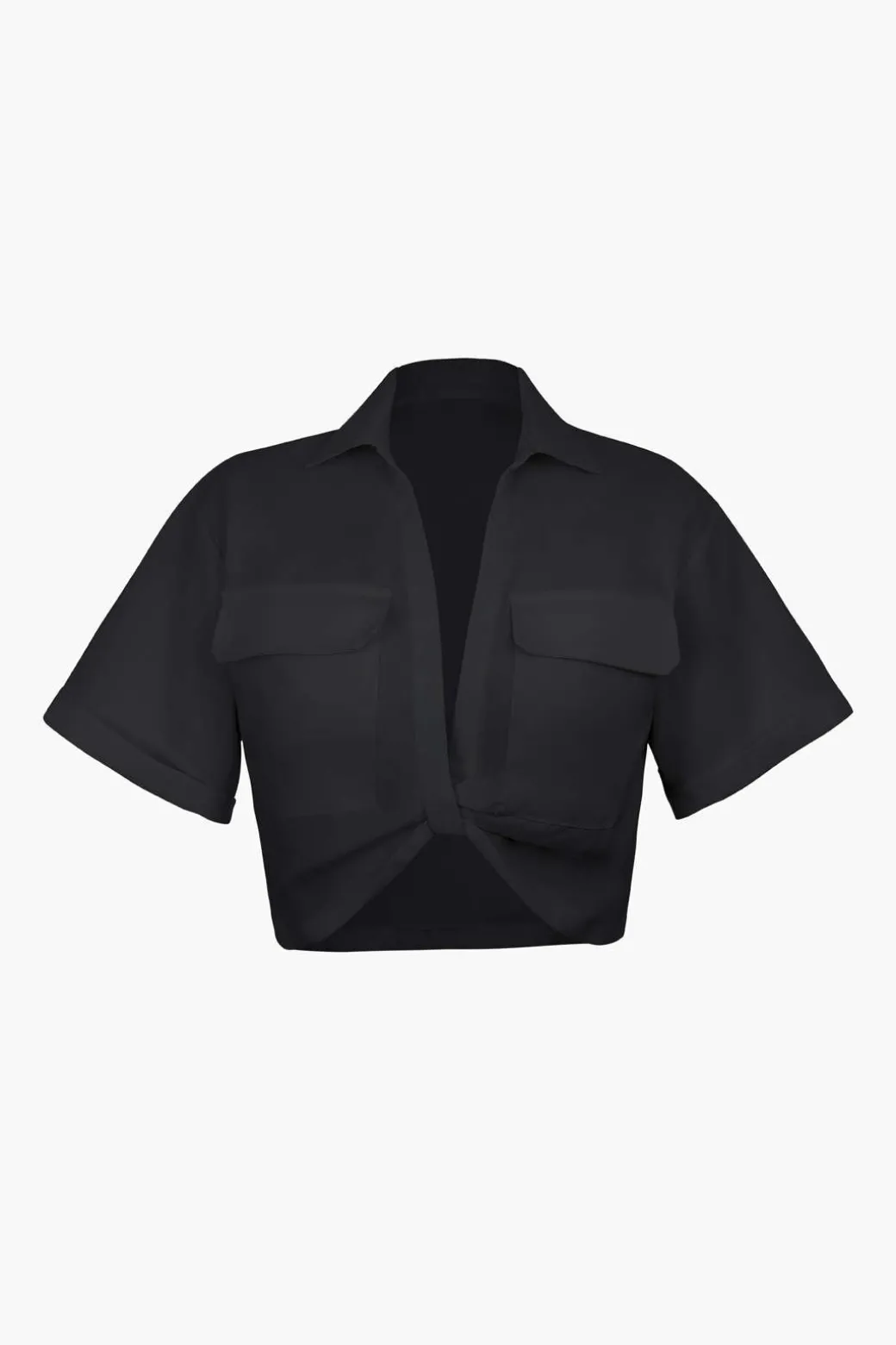 Basic Flap Pocket Twist Hem Shirt