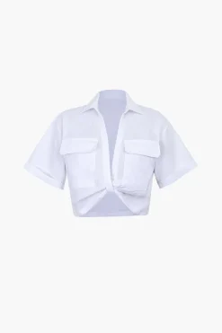 Basic Flap Pocket Twist Hem Shirt