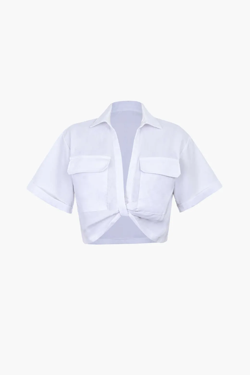 Basic Flap Pocket Twist Hem Shirt