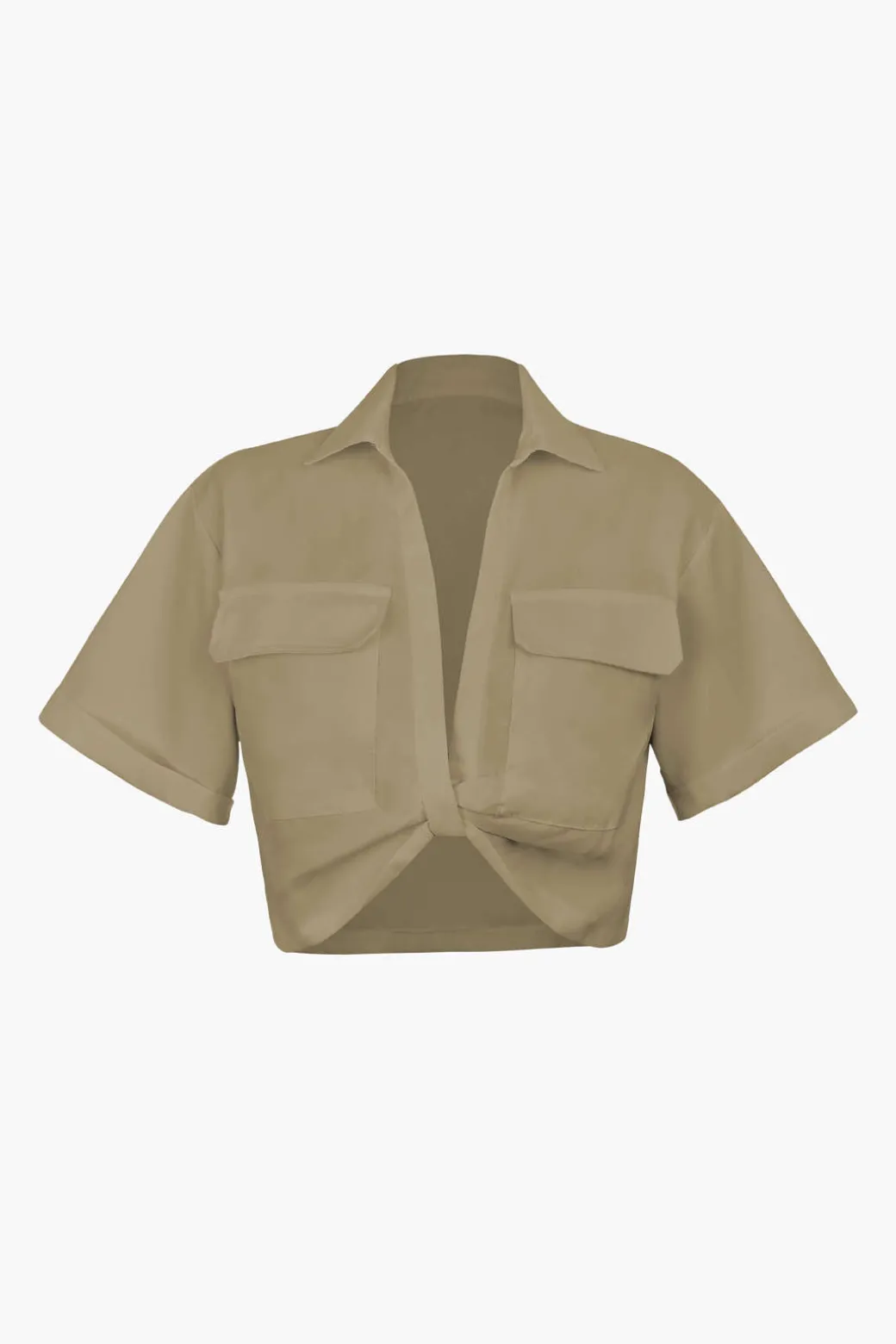 Basic Flap Pocket Twist Hem Shirt