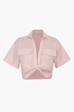 Basic Flap Pocket Twist Hem Shirt