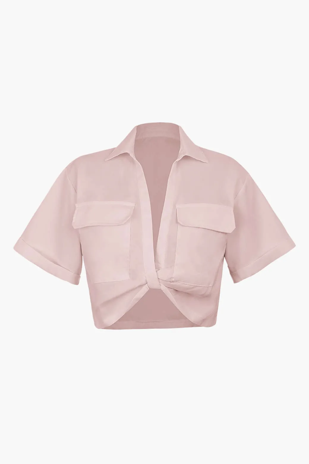 Basic Flap Pocket Twist Hem Shirt