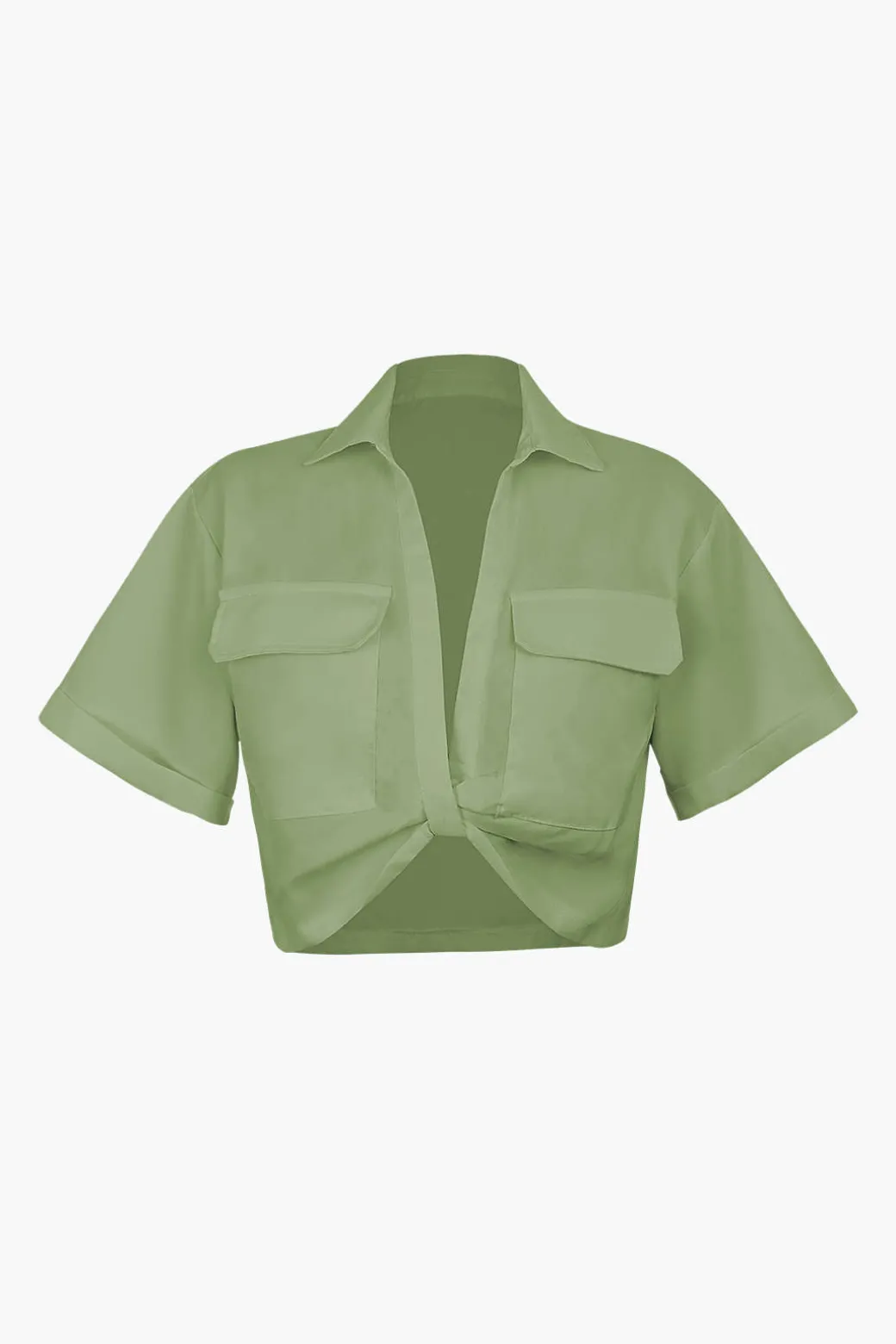 Basic Flap Pocket Twist Hem Shirt