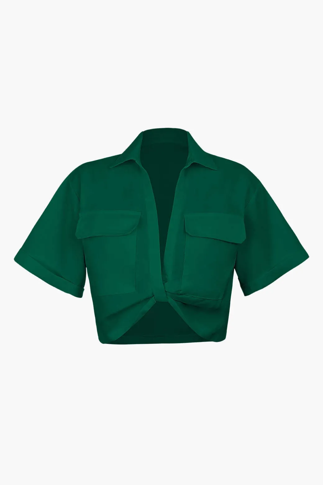 Basic Flap Pocket Twist Hem Shirt