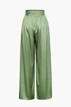 Basic Heavy Satin High Waisted Wide Leg Pants