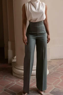 Basic High-Waisted Wide Leg Trousers