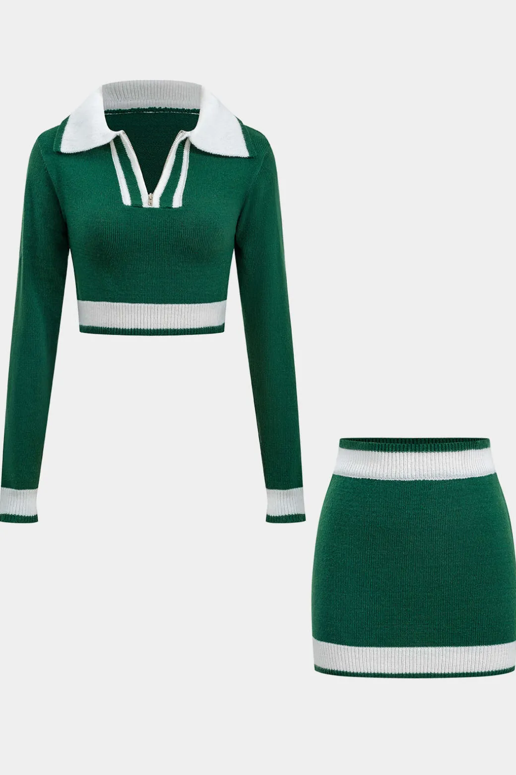 Basic Knit Contrast Skirt Set