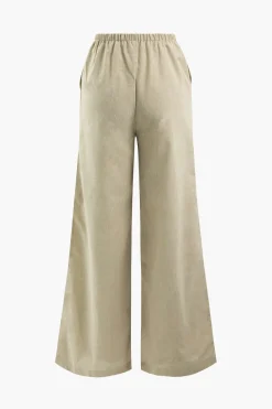 Basic Linen Drawstring Wide Leg Pants