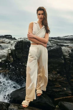 Basic Linen Drawstring Wide Leg Pants