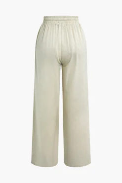 Basic Linen Drawstring Wide Leg Pants