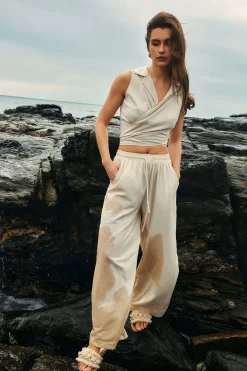 Basic Linen Drawstring Wide Leg Pants