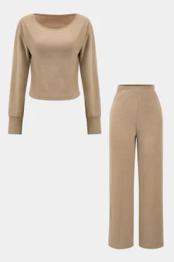 Basic Long Sleeve Top And Trousers Set