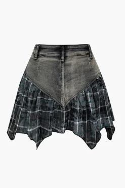 Basic Patchwork Print Denim Skirt