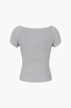 Basic Ribbed Square Neck Short Sleeve T-Shirt