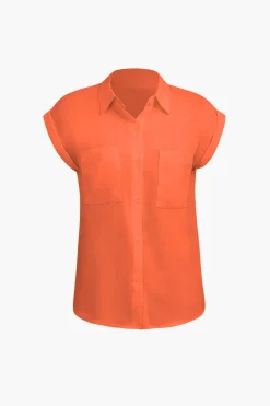 Basic Rolled Cuff Knotted Hem Shirt