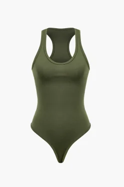 Basic Round Neck Sleeveless Bodysuit And Ripped Drawstring Straight Leg Pants Set