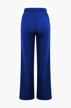 Basic Round Neck Sleeveless Bodysuit And Ripped Drawstring Straight Leg Pants Set