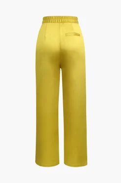 Basic Satin High Waisted Straight Leg Trousers