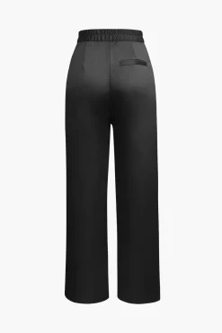 Basic Satin High Waisted Straight Leg Trousers