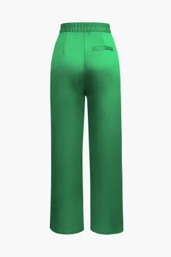 Basic Satin High Waisted Straight Leg Trousers