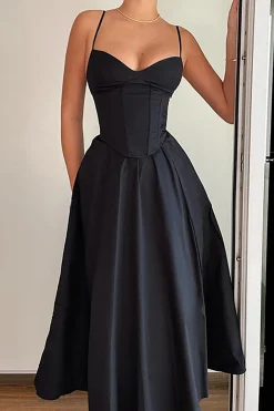 Basic Solid Corset Midi Dress