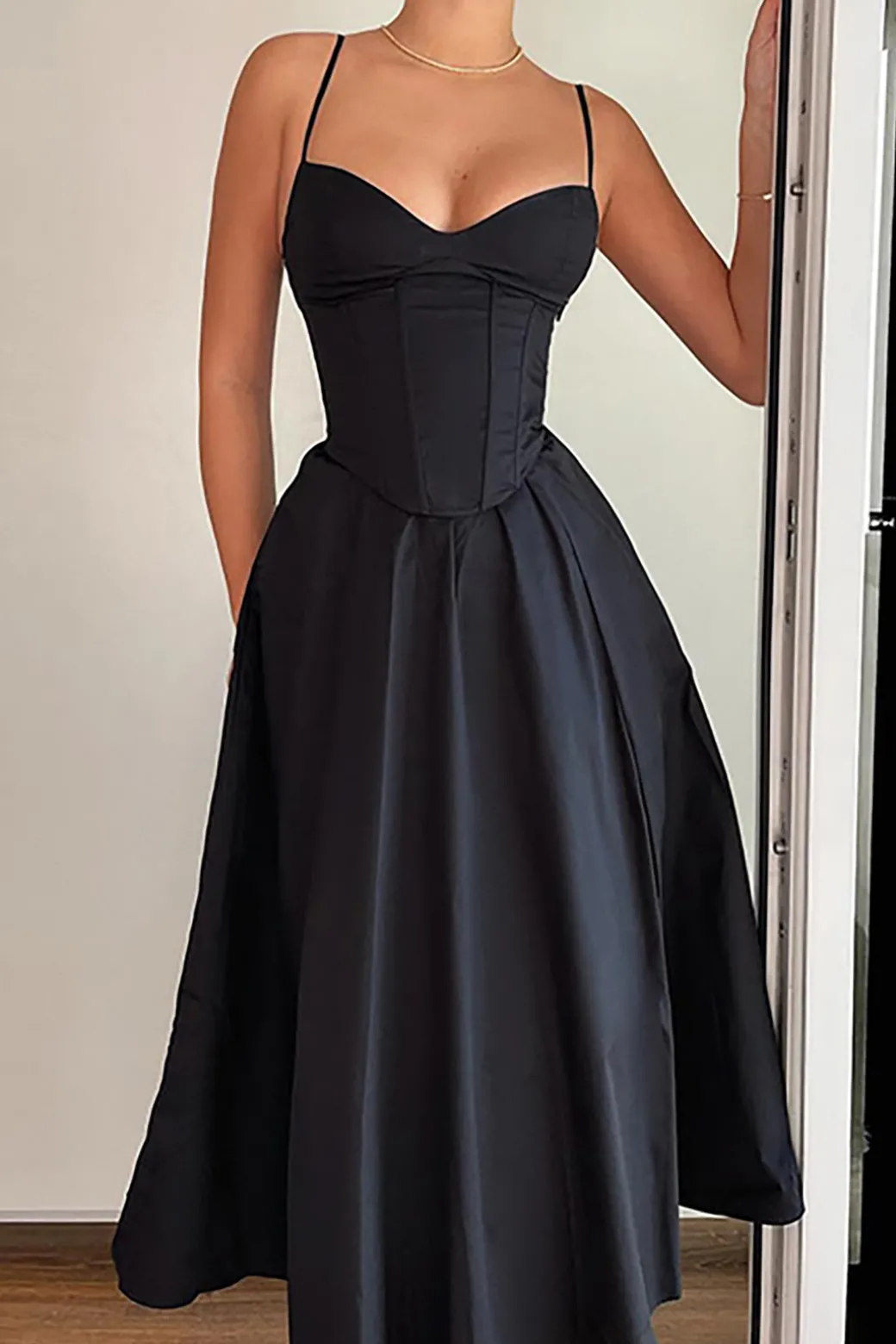 Basic Solid Corset Midi Dress