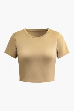 Basic Solid Crop T-shirt And Pleated High Waist Wide Leg Pants Set