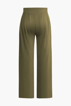 Basic Solid Crop T-shirt And Pleated High Waist Wide Leg Pants Set