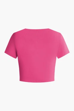 Basic Solid Crop T-shirt And Pleated High Waist Wide Leg Pants Set