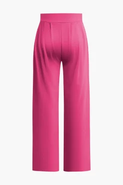 Basic Solid Crop T-shirt And Pleated High Waist Wide Leg Pants Set