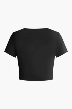 Basic Solid Crop T-shirt And Pleated High Waist Wide Leg Pants Set