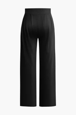 Basic Solid Crop T-shirt And Pleated High Waist Wide Leg Pants Set