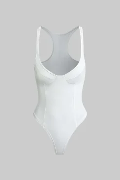 Basic Solid Deep-V Neck Bustier Bodysuit