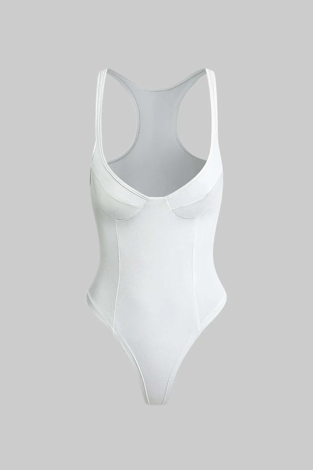 Basic Solid Deep-V Neck Bustier Bodysuit