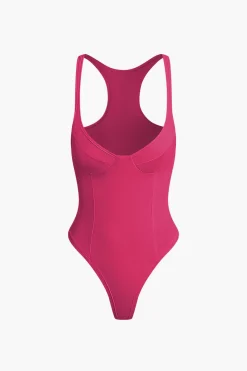 Basic Solid Deep-V Neck Bustier Bodysuit