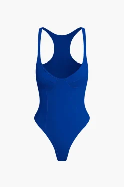 Basic Solid Deep-V Neck Bustier Bodysuit