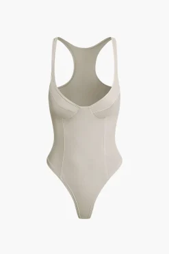 Basic Solid Deep-V Neck Bustier Bodysuit