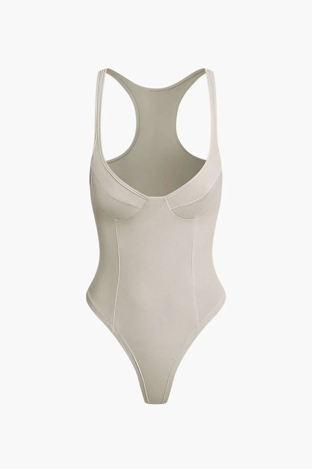 Basic Solid Deep-V Neck Bustier Bodysuit