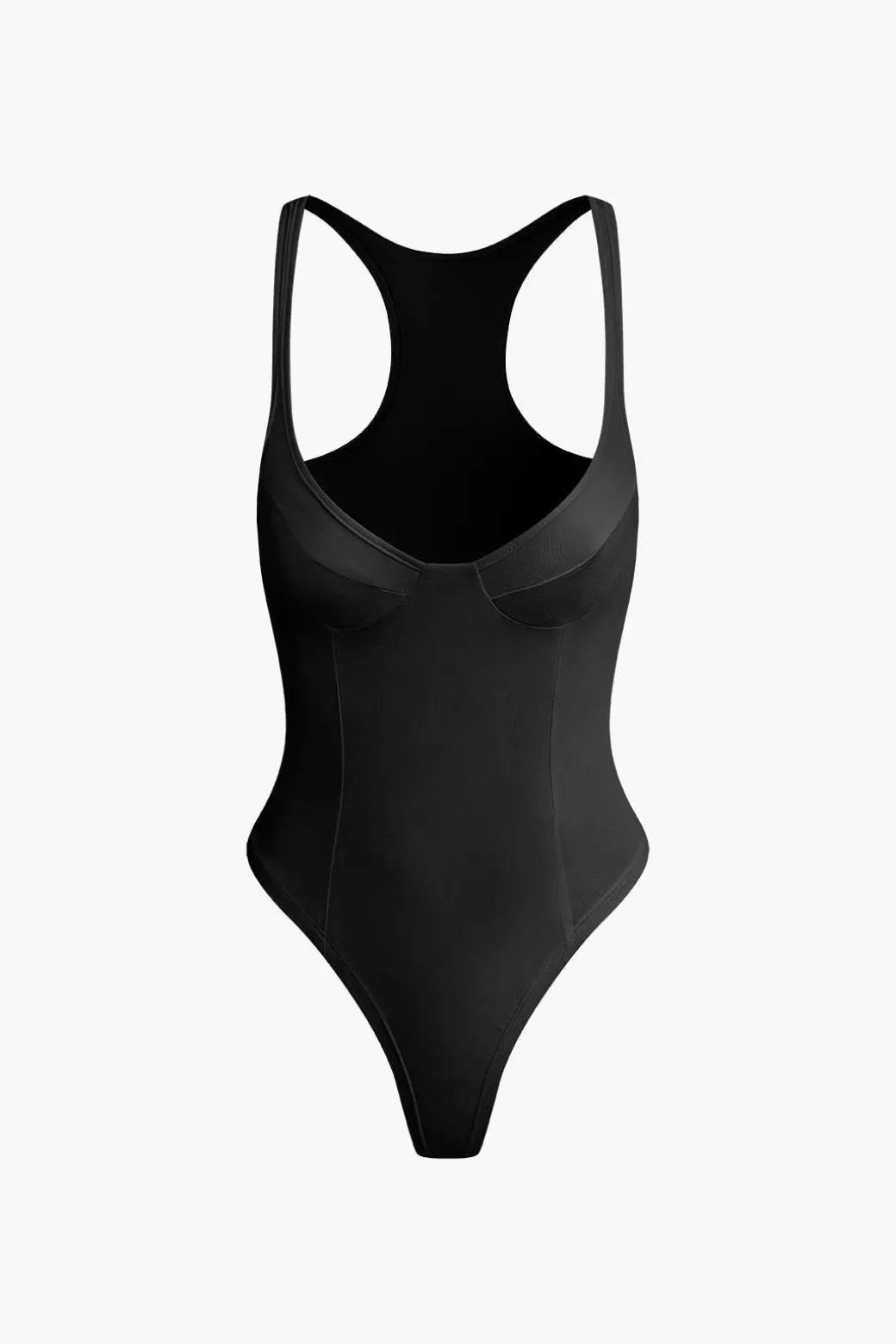 Basic Solid Deep-V Neck Bustier Bodysuit