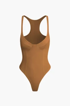Basic Solid Deep-V Neck Bustier Bodysuit