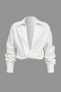 Basic Solid Design V-Neck Long-Sleeve Shirt